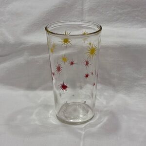 1 Vtg Atomic Starburst Yellow & Red 12 oz Tumbler Glass 1542 A Hocking Retro MCM